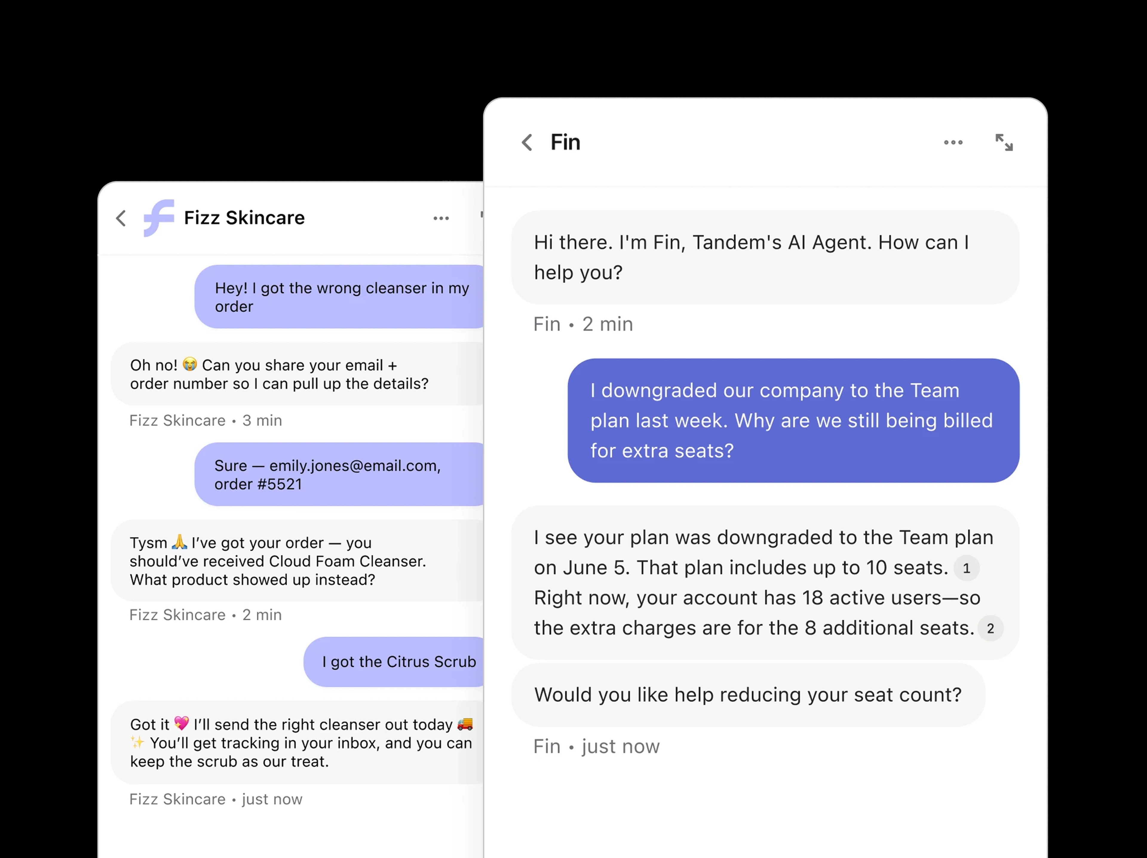 Fin Messenger conversation styled to match a brand across devices