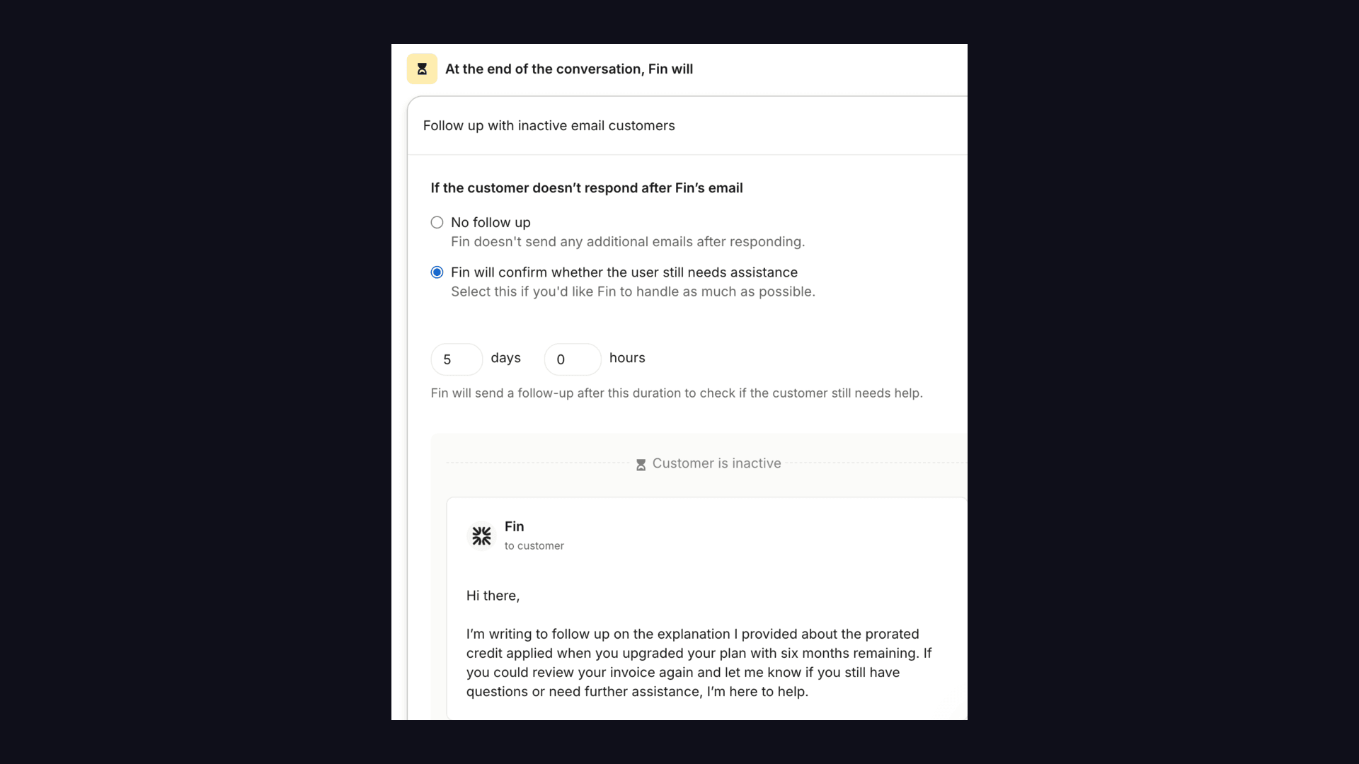 Fin over Email: Follow-up emails